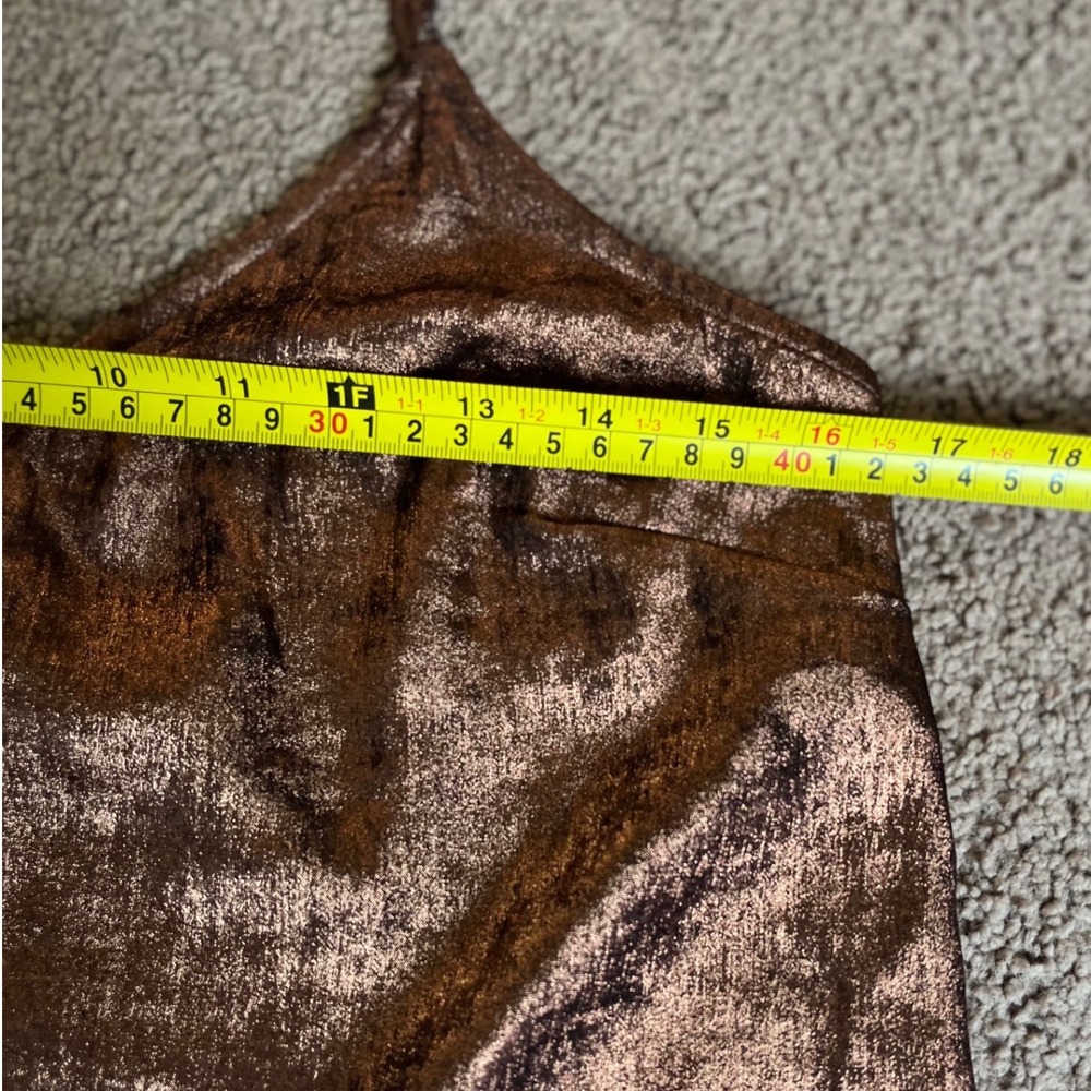 A New Day Women Copper Metallic Slip Dress V-Neck Mini Spaghetti Strap S NEW - Picture 8 of 10